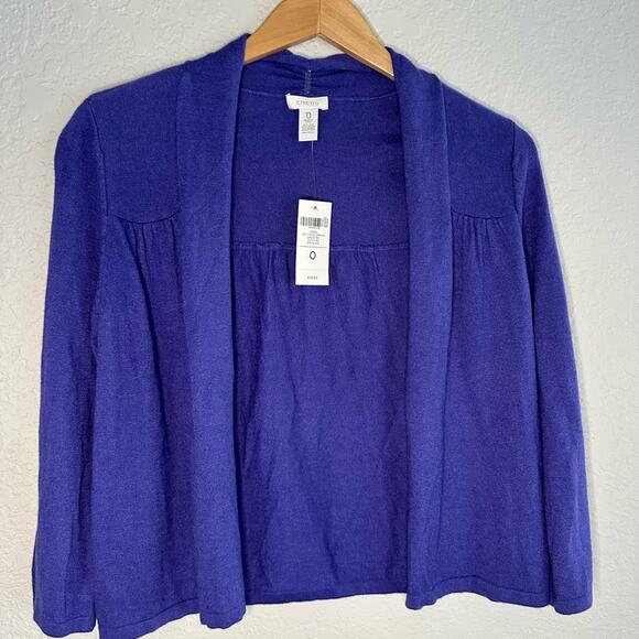 NEW Chico’s Silk Angora Rabbit Purple Cardigan Sweater Open Twee School Office - Picture 6 of 6